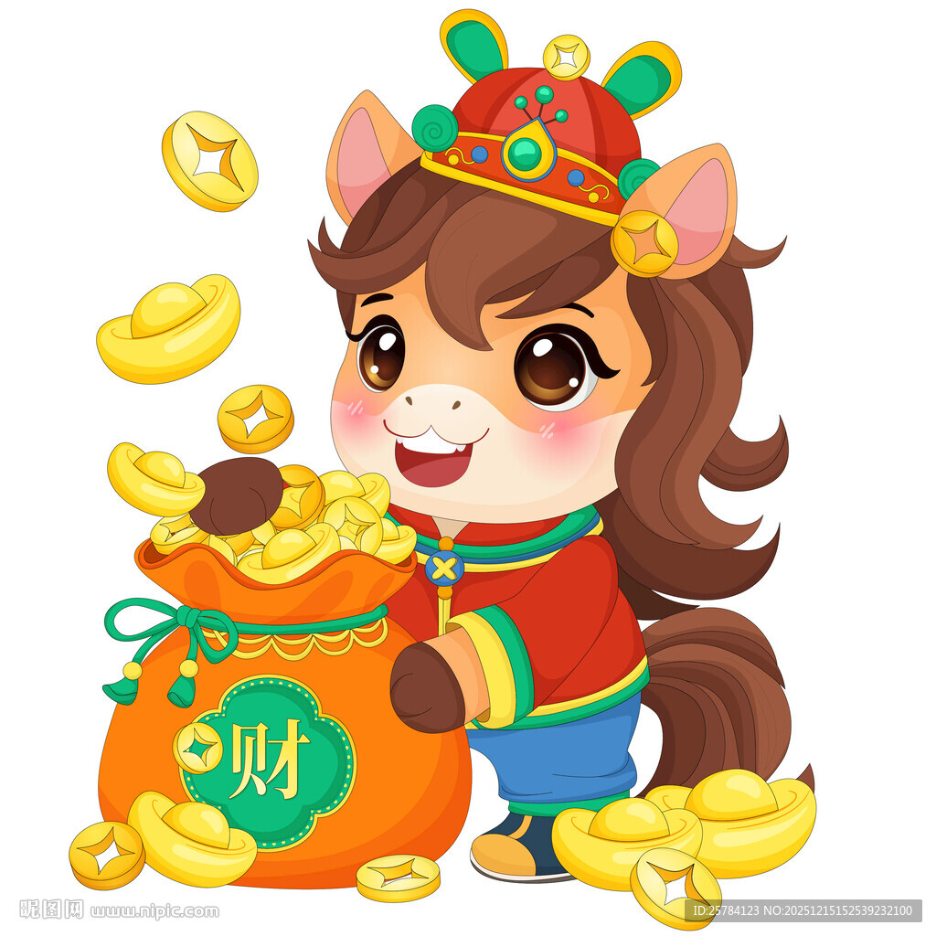 马年春节小马驹钱袋元宝招财进宝