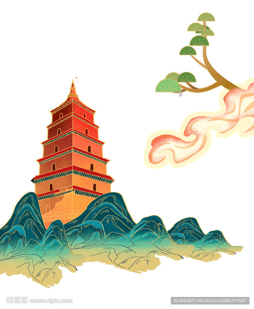 中式山水间的古韵宝塔