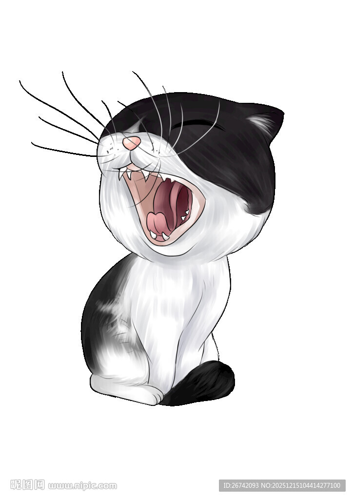 张嘴打哈欠的可爱猫咪Q版