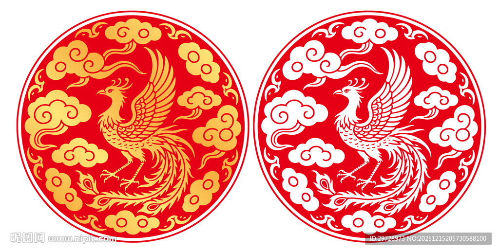 圆形中式传统凤凰祥云图案
