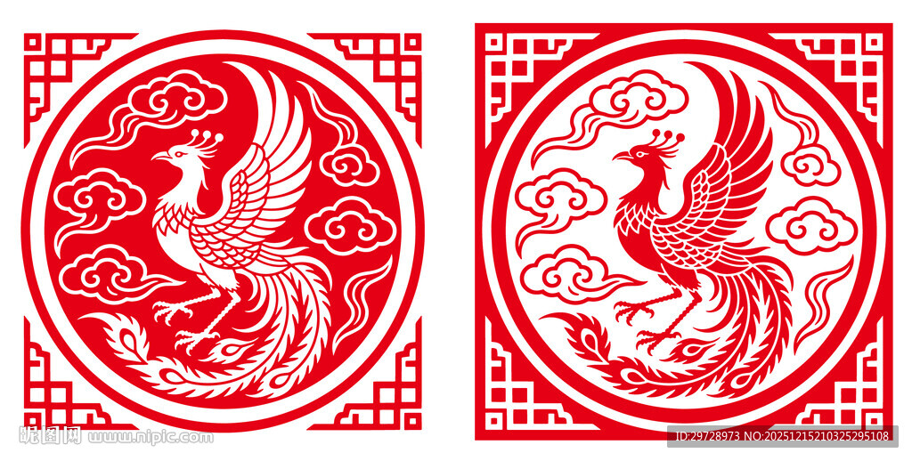 中式传统凤凰祥云图案