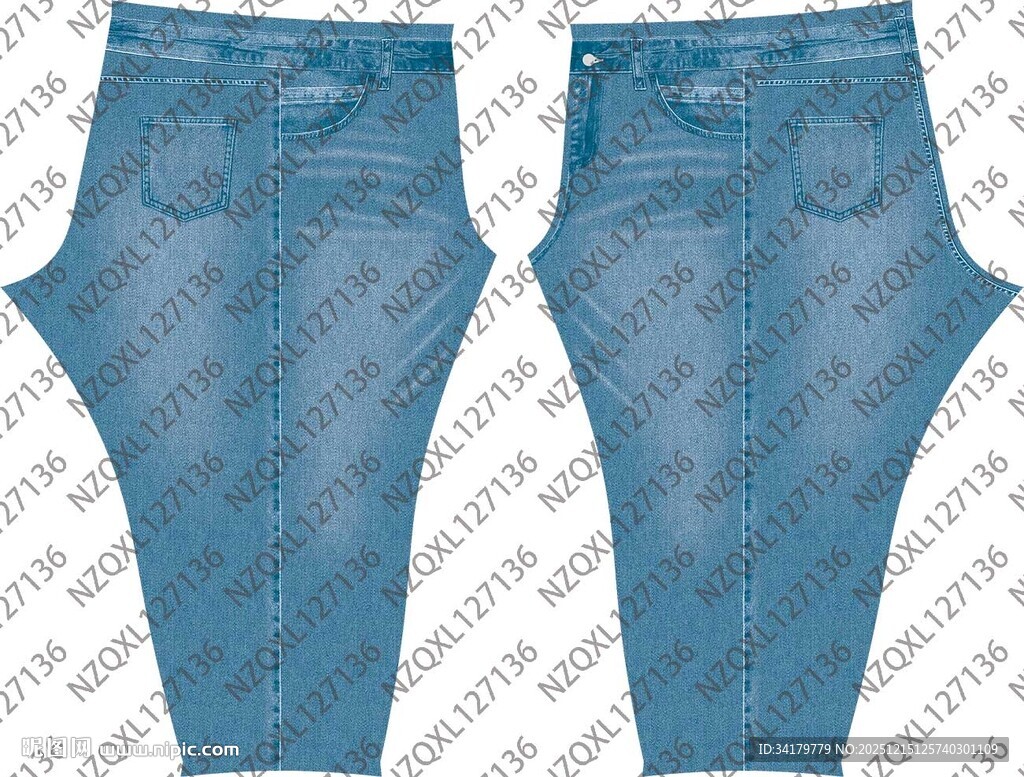 蓝色牛仔长裤展示图