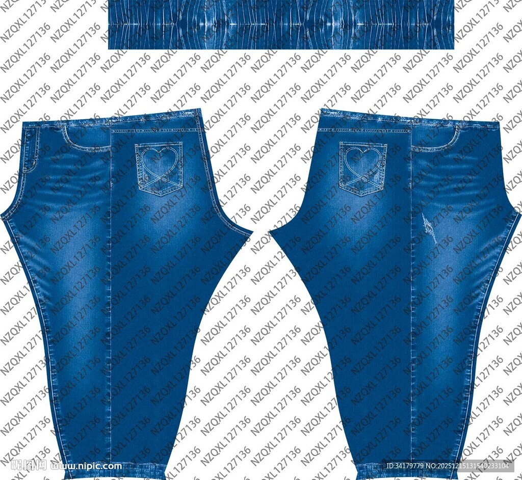 蓝色牛仔裤款式设计图