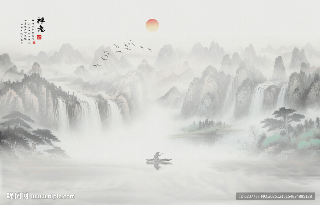 禅意水墨山水画