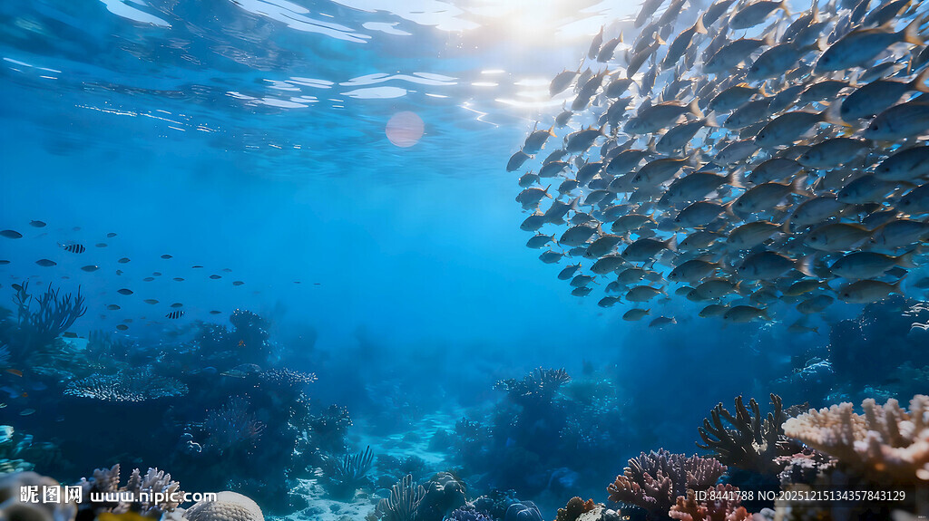 海底鱼群与珊瑚景观