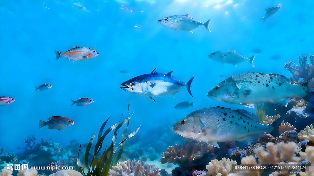 海底多彩鱼群与珊瑚景观