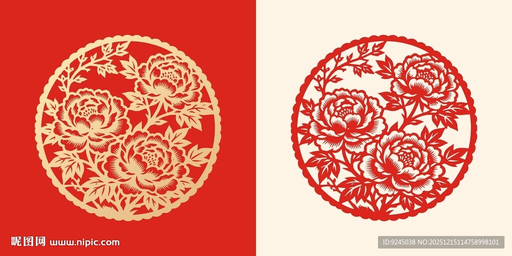 中式牡丹花剪纸图案设计