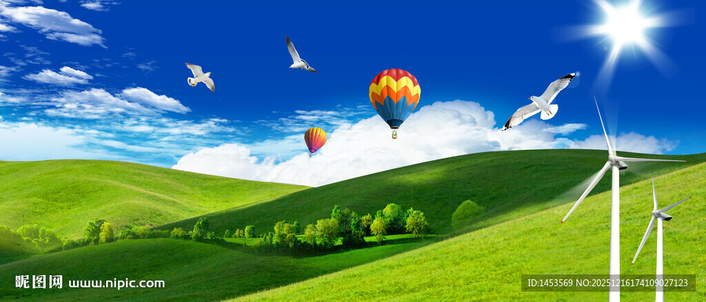 蓝天白云草原背景