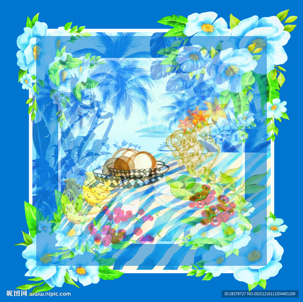 夏日海滨田园风情图案