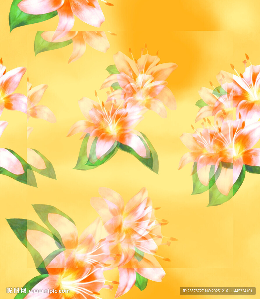 黄色背景上的绚烂花卉图案