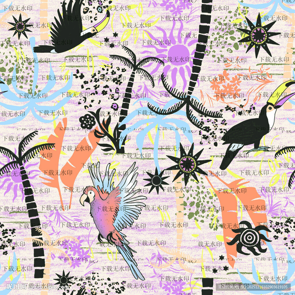 热带花鸟图案缤纷艺术风