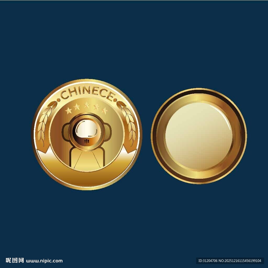 金色圆形按钮图标设计