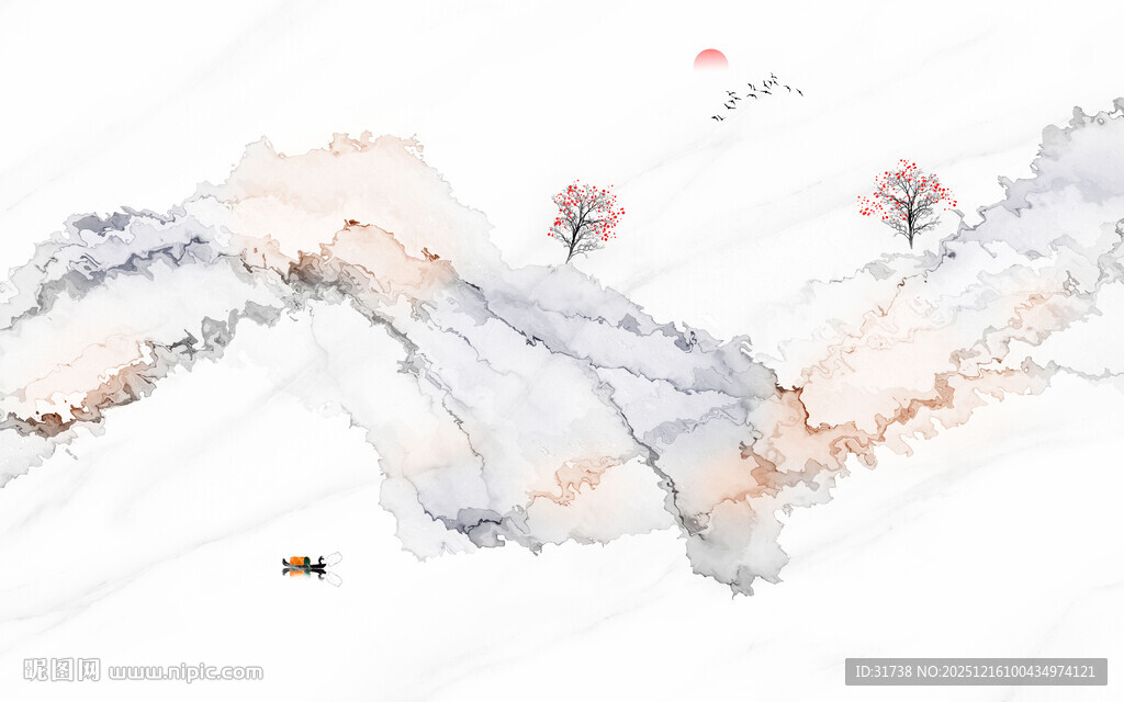 抽象水墨线条烟雾山水电视背景墙