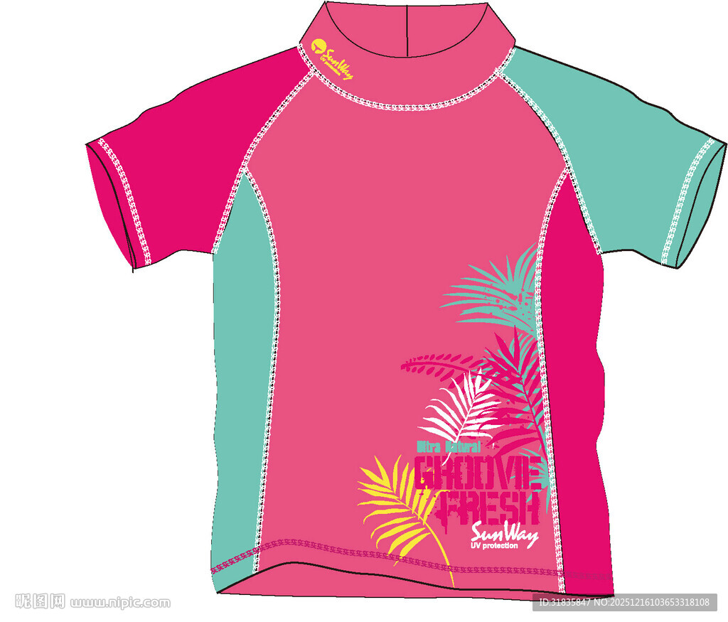 粉色印花短袖泳衣