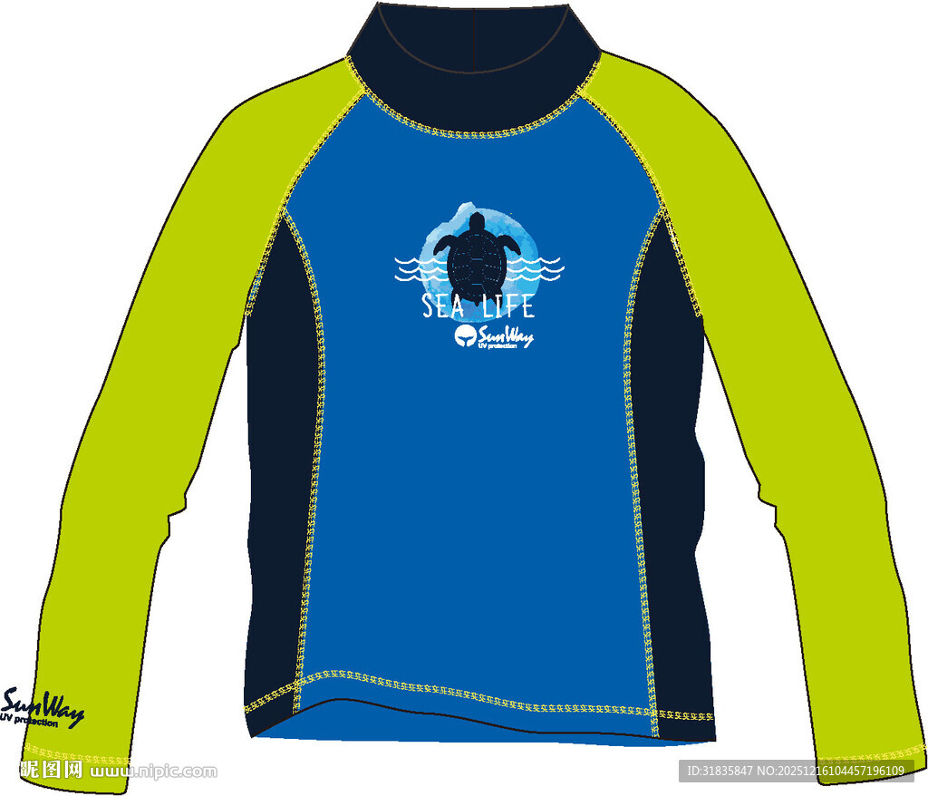 蓝黄拼色长袖潜水服