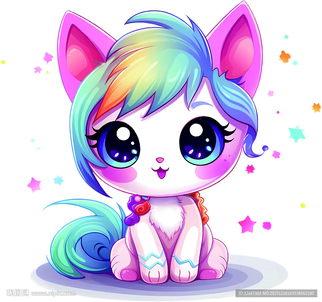 彩色萌系独角兽小猫形象