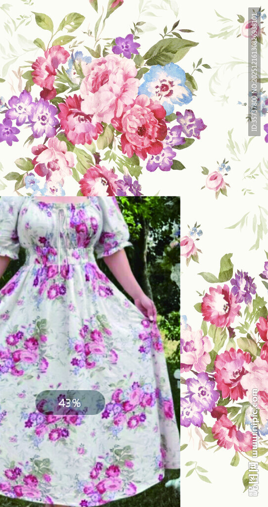 花卉图案复古连衣裙