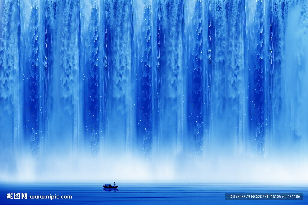 高山流水瀑布山水图