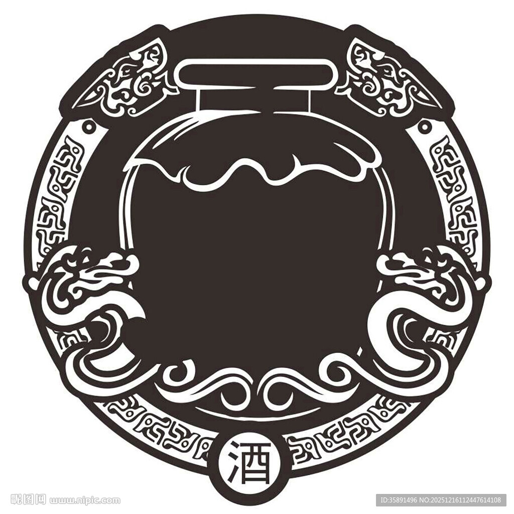 中式古典酒坛龙纹图案