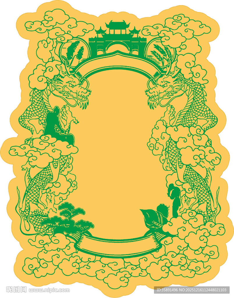 复古龙纹古楼装饰边框