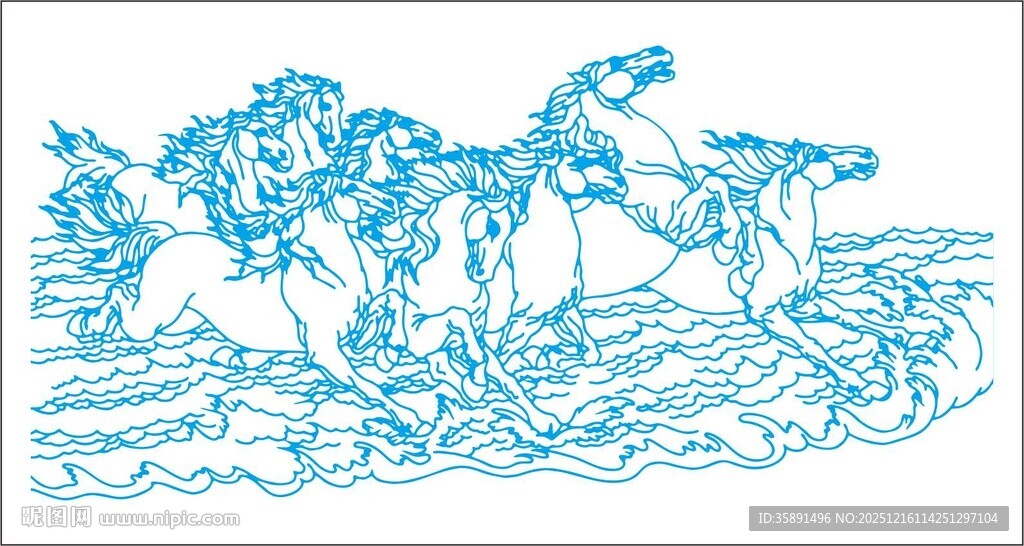 马匹驰骋场景线条画作