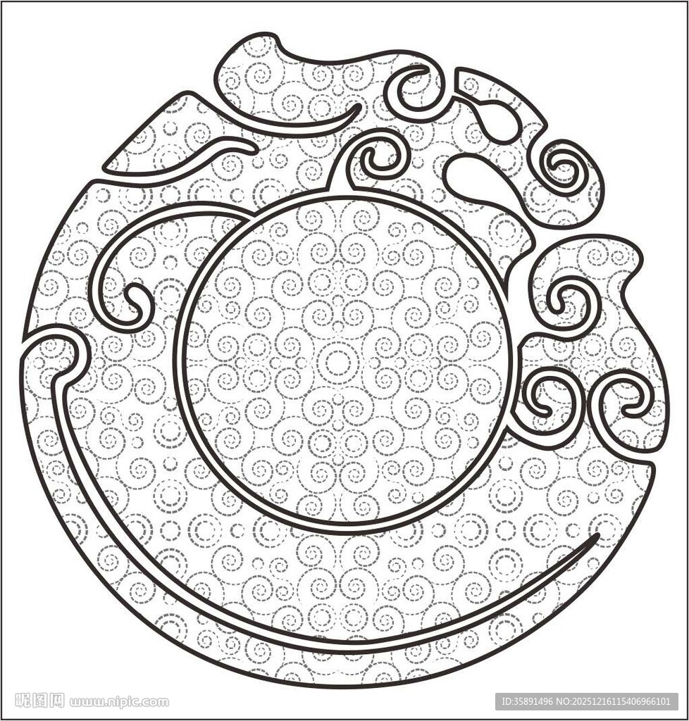 传统中式玉佩龙图案设计