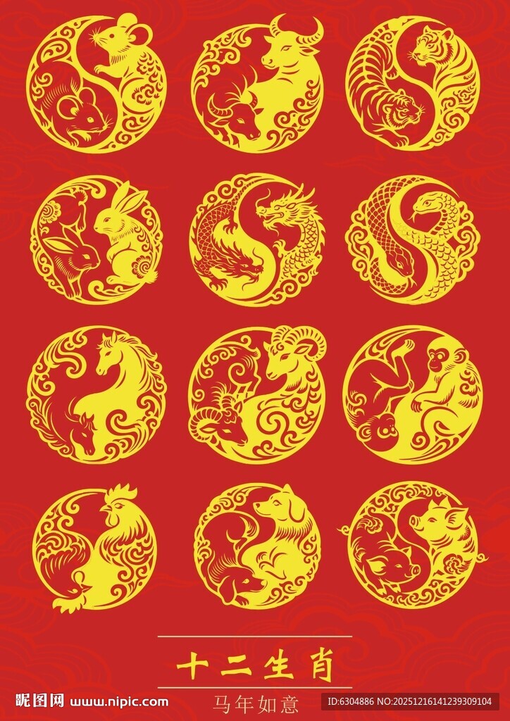 中国传统纹样传统图案十二生肖