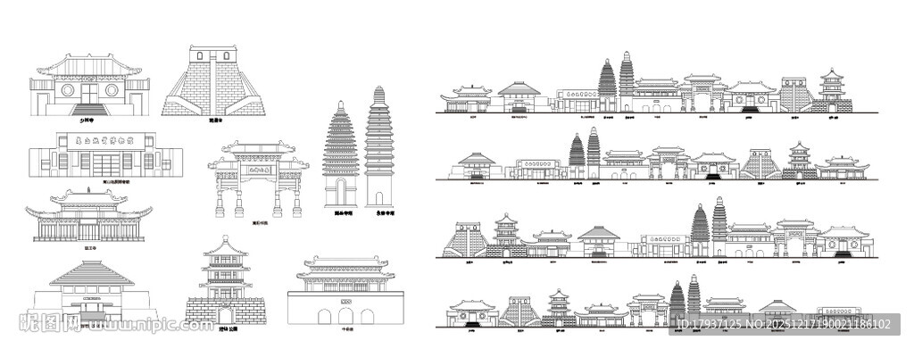 登封河南城市建筑线描插画集合