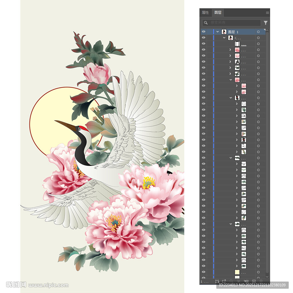 中式花鸟刺绣图案设计