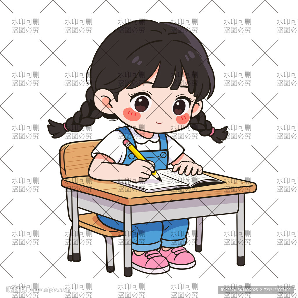 小女孩专注写作业