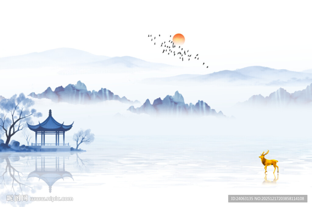 中式山水屏风画