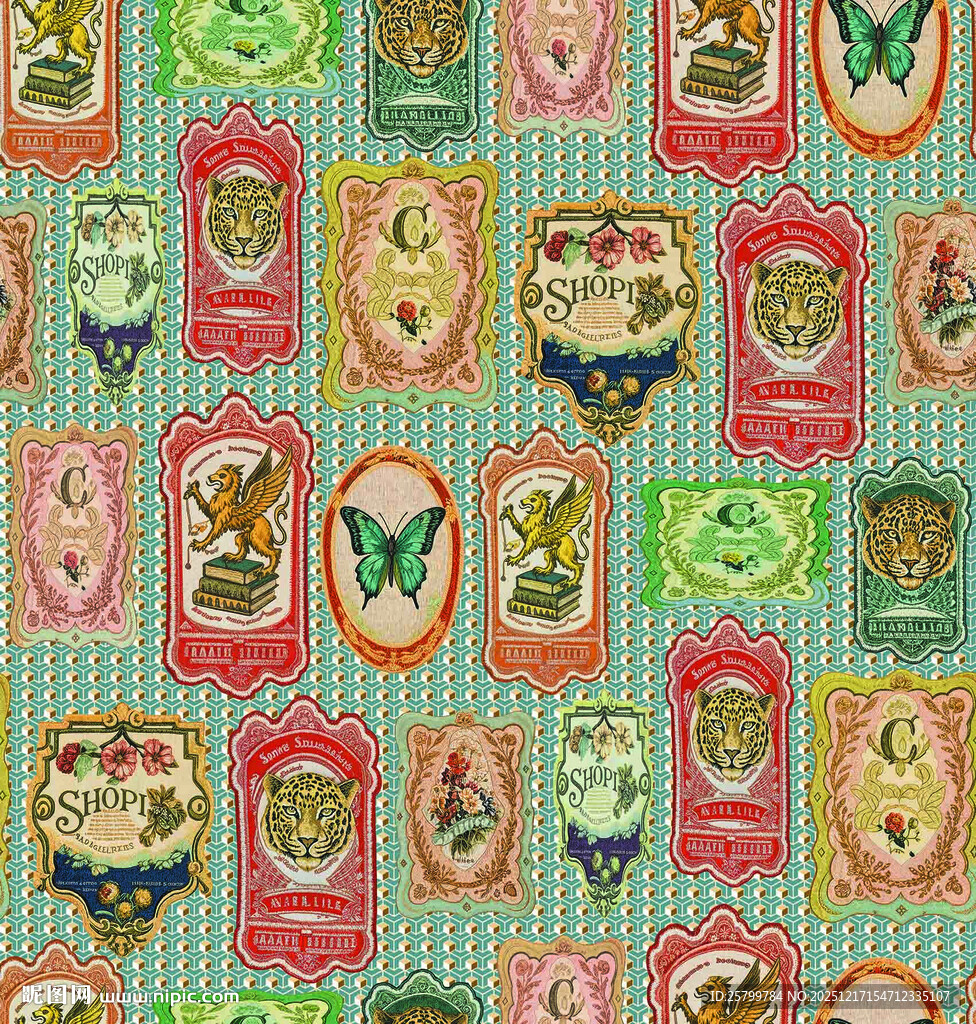 复古风动物图案背景纹理