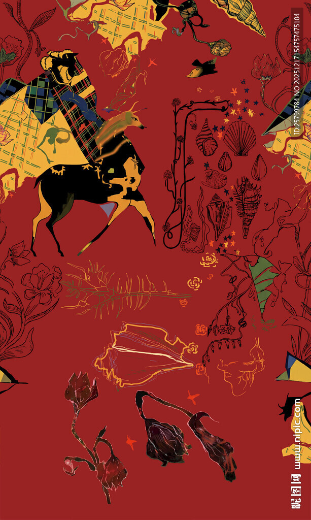 中式红色传统图案装饰画