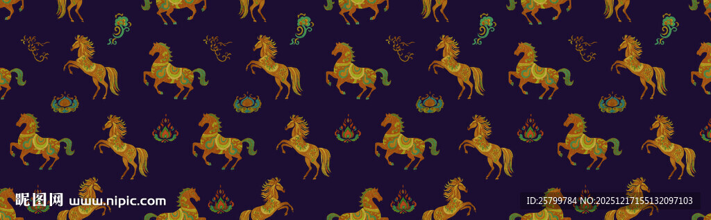 金色骏马图案的深色背景