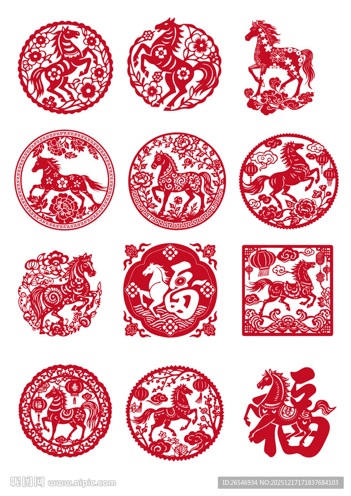 马剪纸素材图片