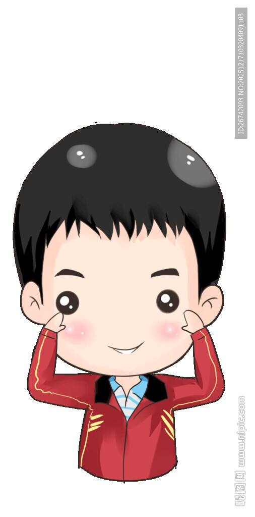 红衣男孩做可爱搞怪动作Q版