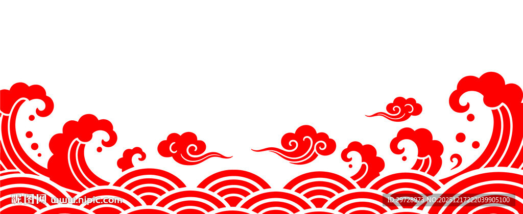 中式传统红色海浪云纹图案