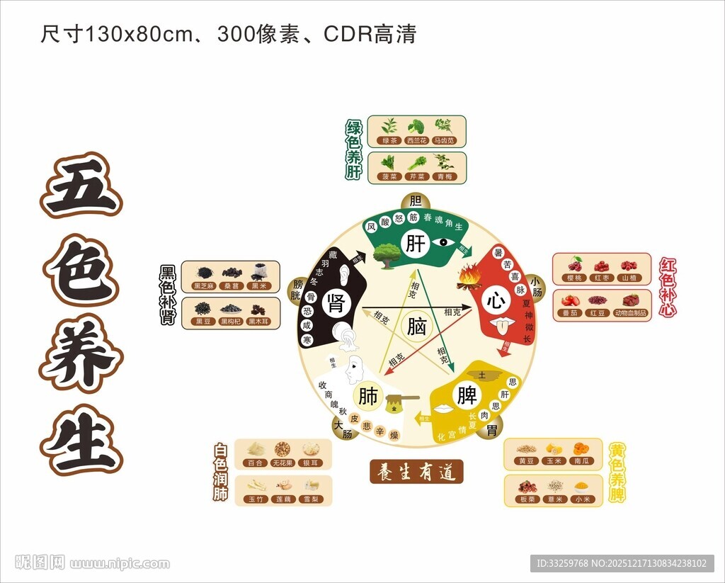 中医五色养生文化墙展板