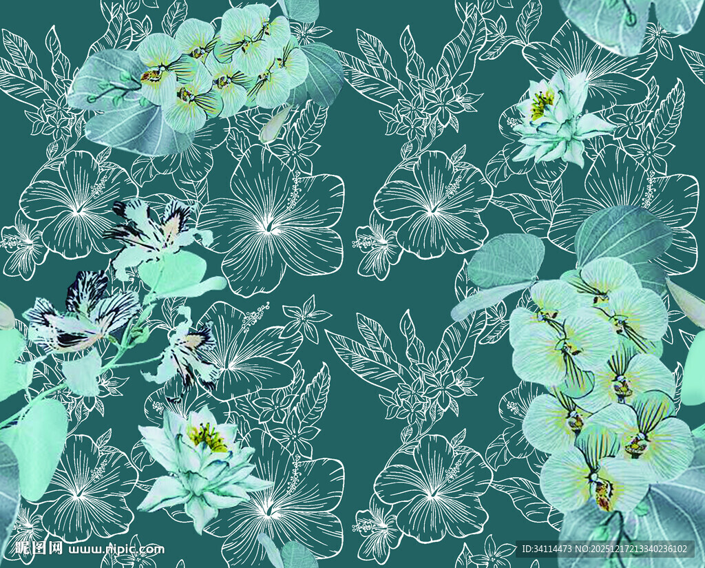 清新绿植花卉图案背景
