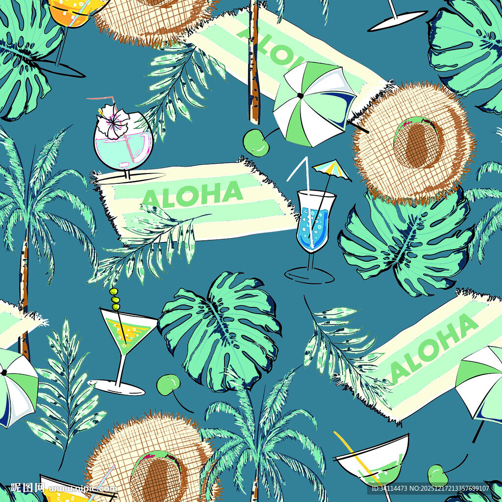 热带风情度假元素图案
