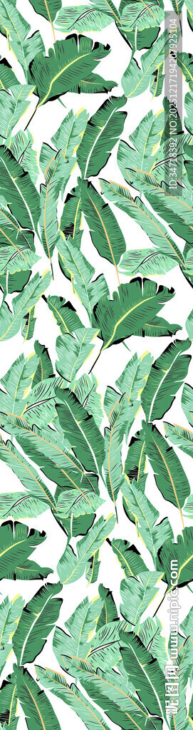 清新绿叶片手绘背景图