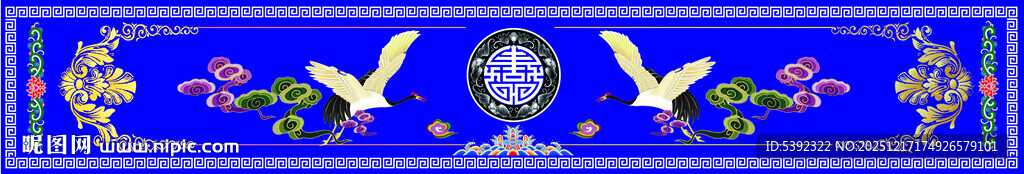 蓝色背景双鹤花卉图案