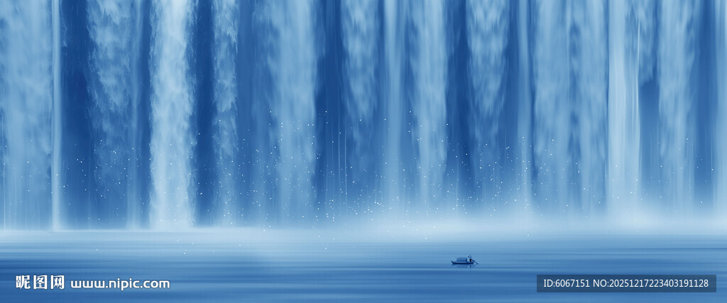 瀑布山水画背景墙幕墙