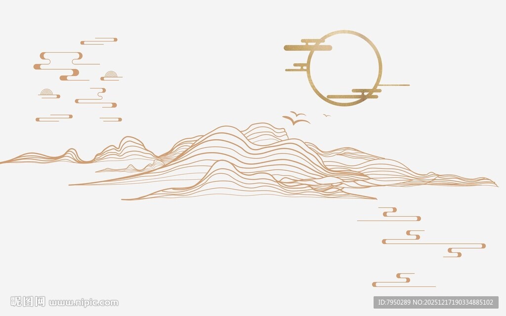 中式山水简约插画意境图