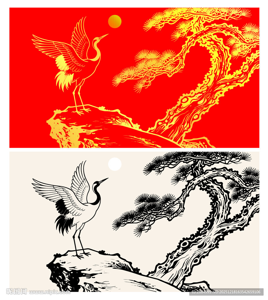 鹤与松图案设计素材