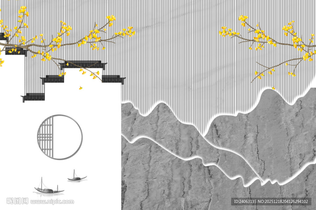 中式山水意境徽派背景墙