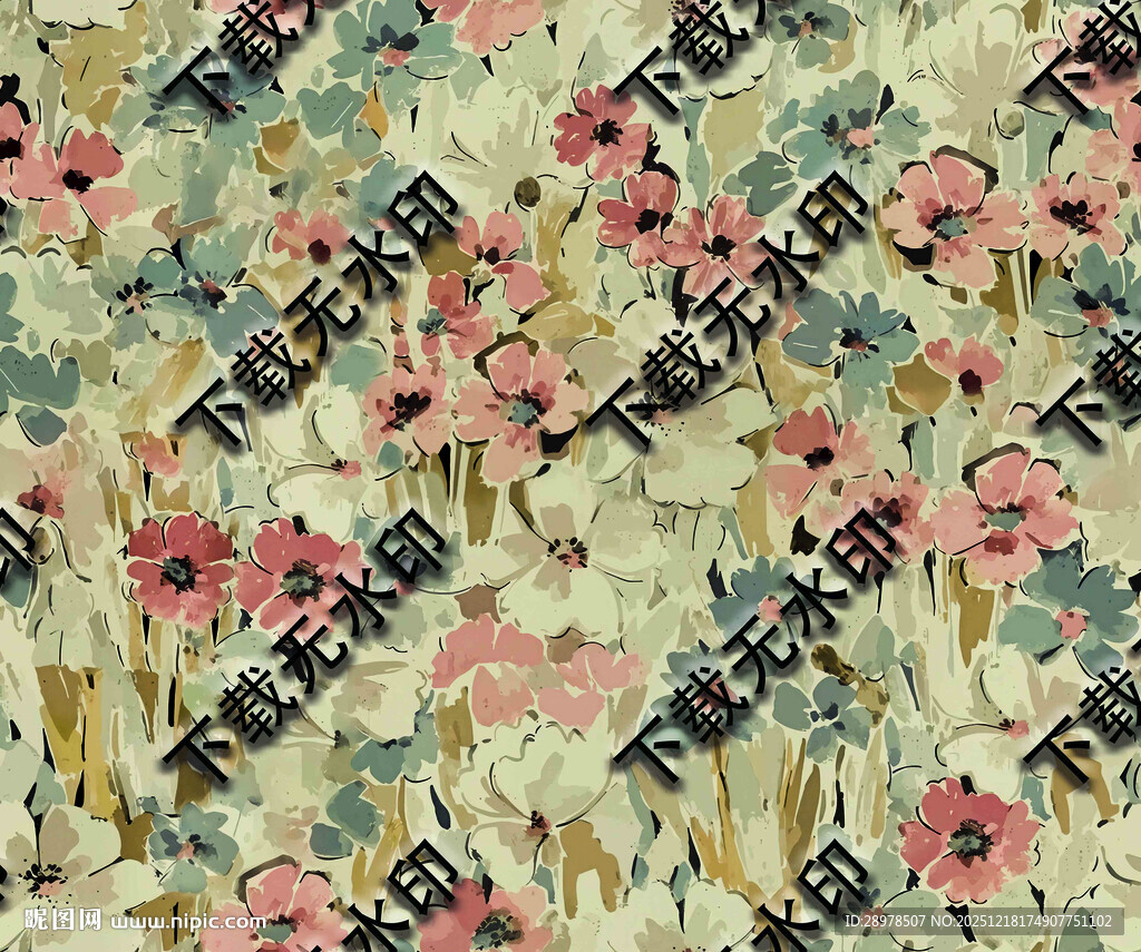 碎花水彩花花卉图案布料纹理