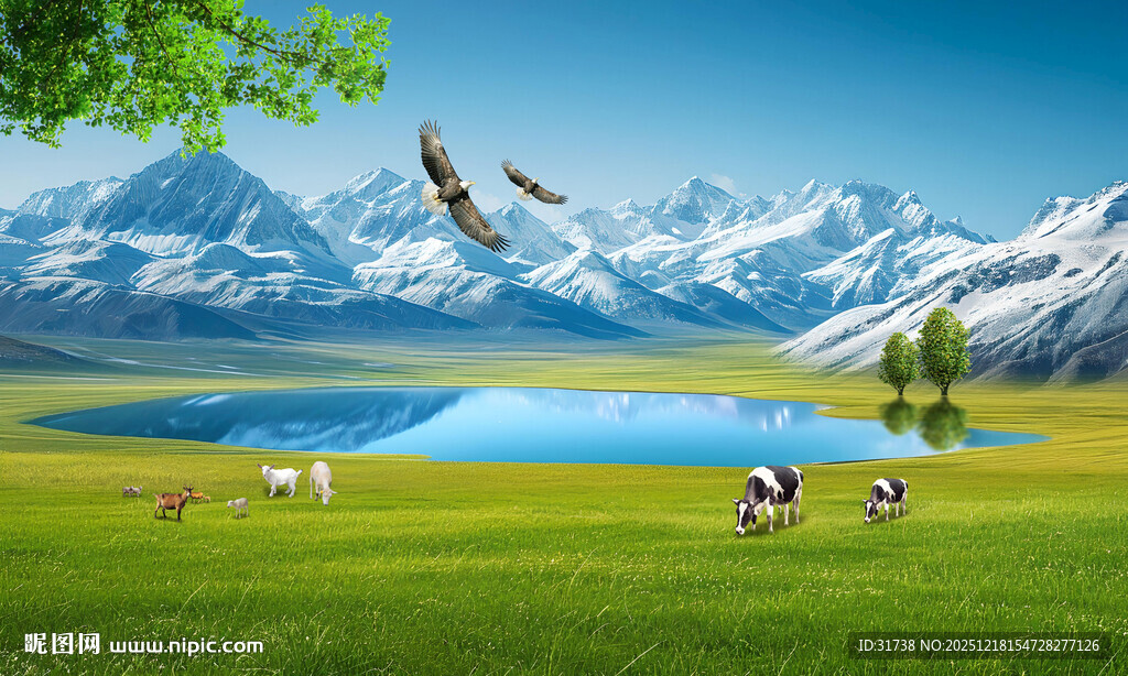 雪山草原背景图