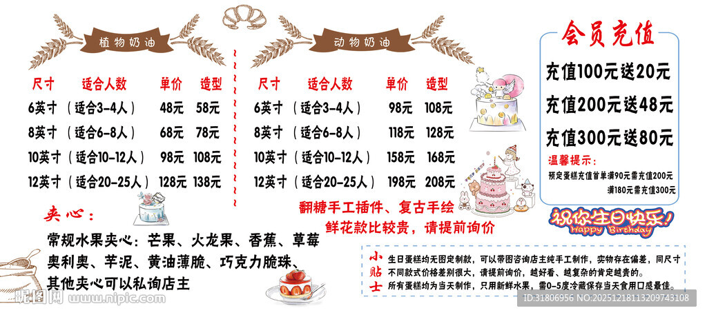 生日蛋糕价目表灯箱