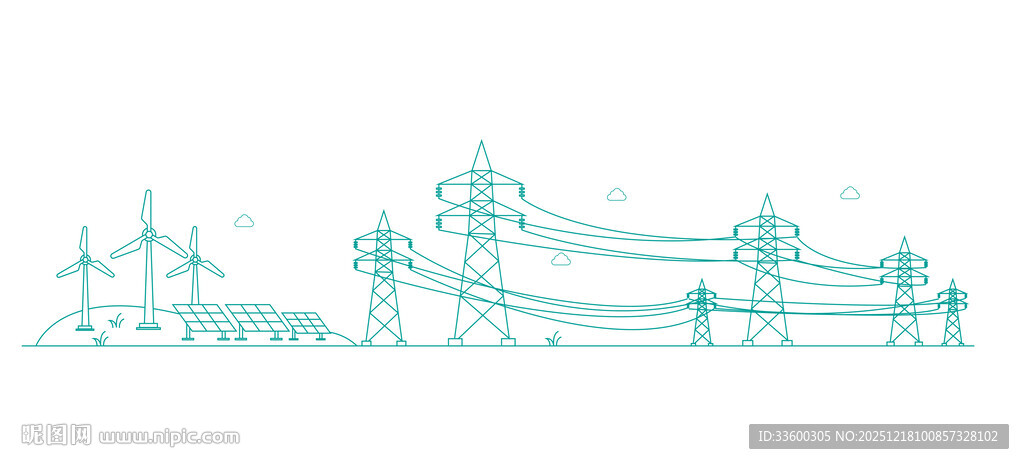 电力风力线稿矢量插画线描